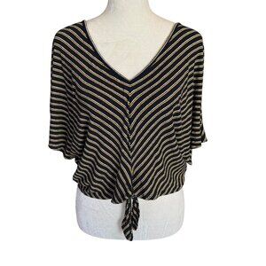 Charlotte Russe women's crop top v-neck tie front short sleeve black yellow M